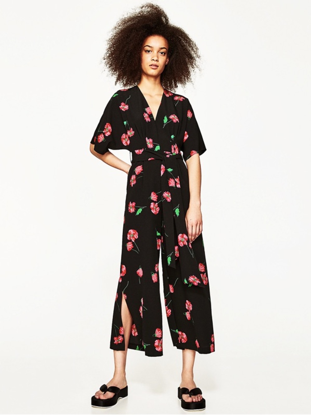 Zara Black Floral Wrap Jumpsuit